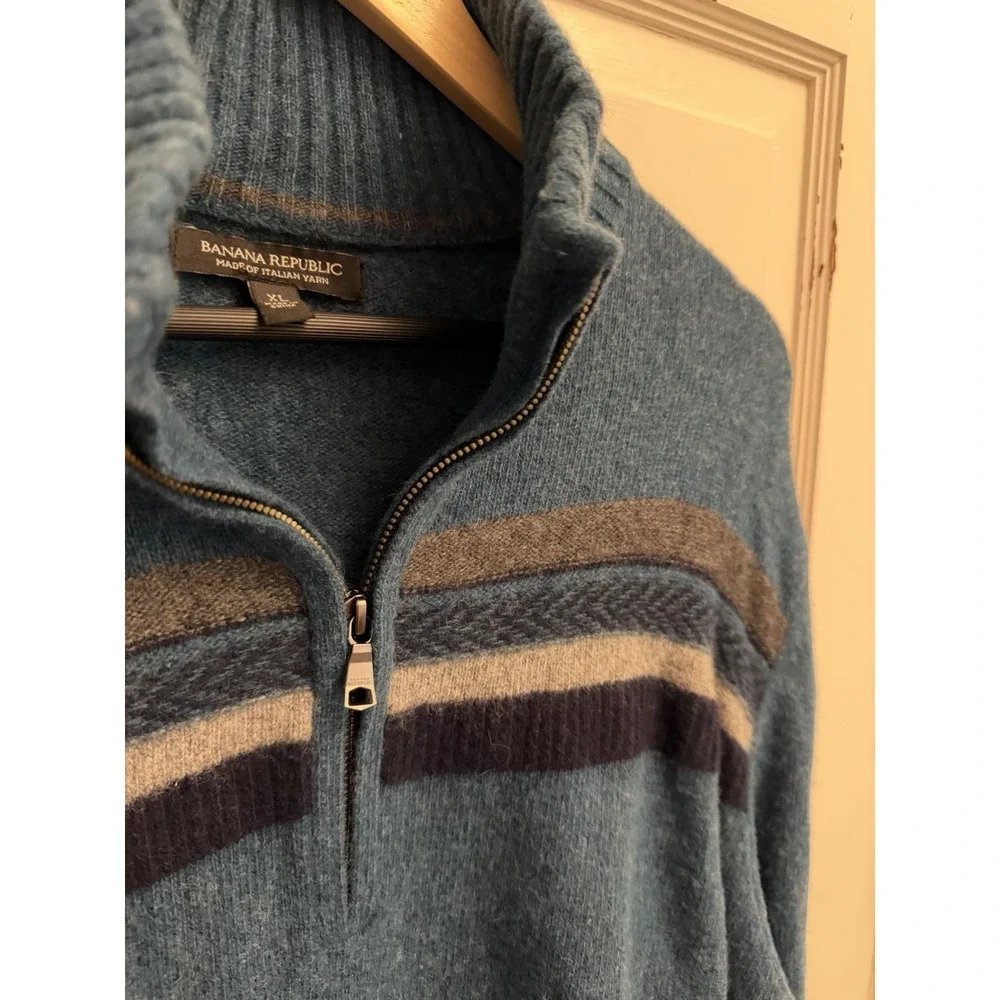 Banana Republic Men's Blue Striped Italian Wool Blend 1/4 Zip Sweater Size XL